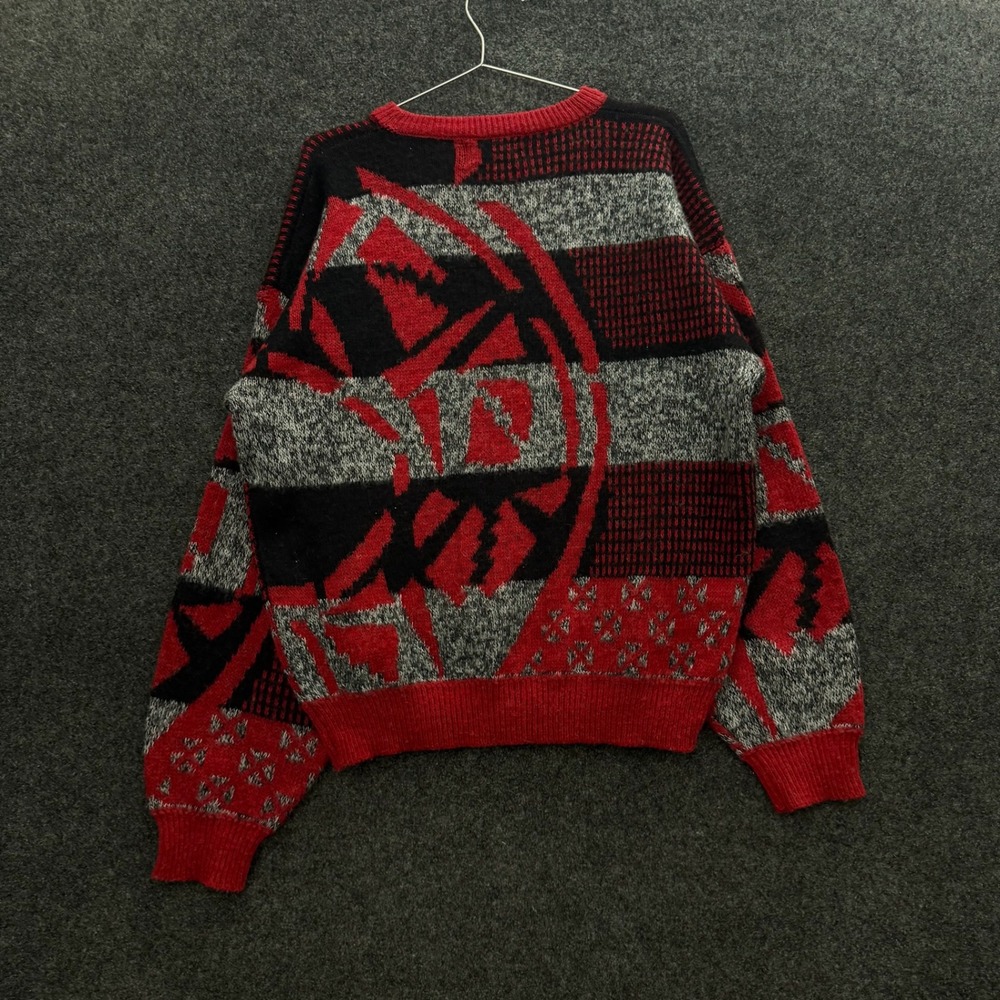 Vintage Saturdays 90s Grandpa Abstract Geometric Wool Blend Sweater Red Large